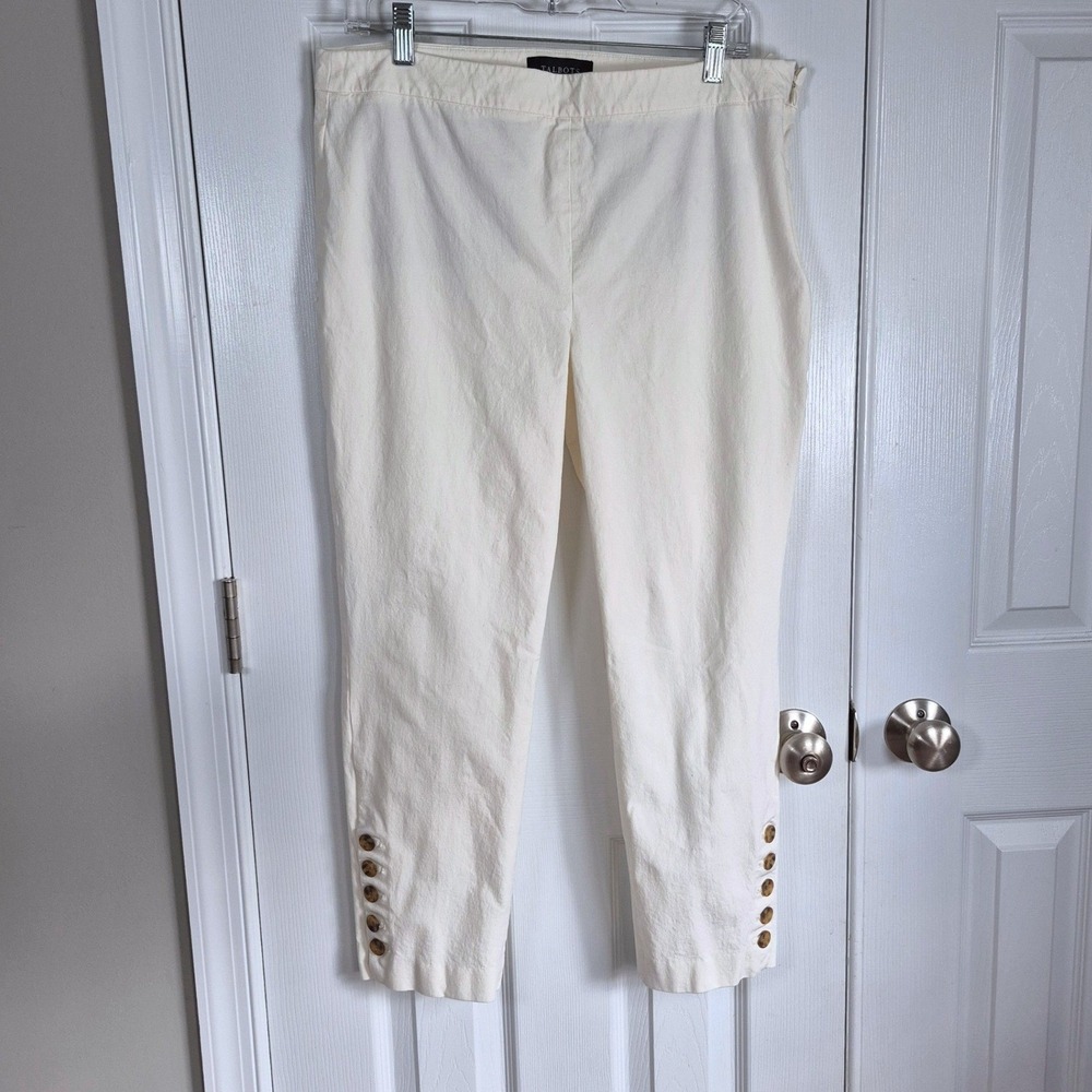 Talbots Chatham Ankle off-white cream pants tortoise buttons womens 14p petite